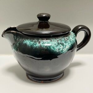 Vintage Black Mounty Teapot with Turquoise Drip Accent
